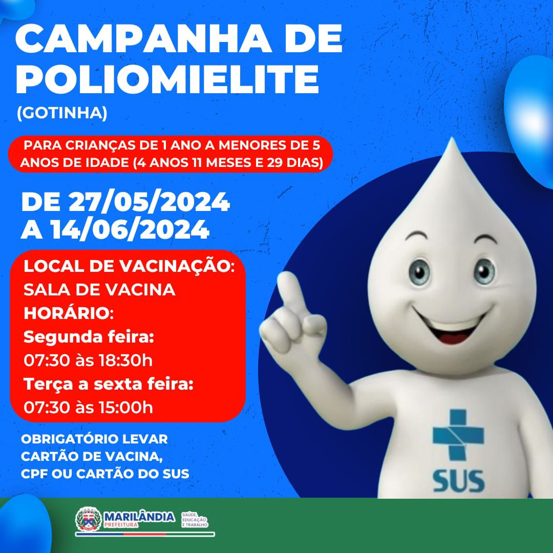 CAMPANHA DE POLIOMIELITE - 27/05/2024 A 14/06/2024