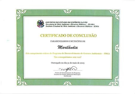 Certificado de conclusão pelo cumprimento exitoso do Programa de Desenvolvimento de Gestores Ambientais 
